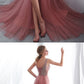Stunning A Line V Neck Sleeveless Split Pink Long Prom Evening Dress with Beading cg1231