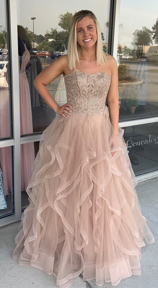 Princess Strapless Long Ball Gown Prom Dresses   cg12316