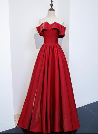 Red Satin Long Party Dress, A-Line Formal Dress 2021, Evening prom Dress   cg12333