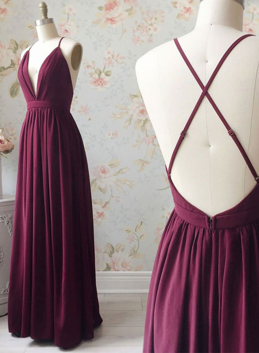 Simple v neck chiffon long prom dress, evening dress cg1235