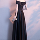 Black Satin Sweetheart Off Shoulder Long Prom Dress   cg12377