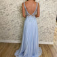 Chiffon A Line Dress Party Evening Gowns V Neck Sky Blue Formal Dresses prom dress    cg12447