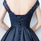 Beautiful Navy Blue Satin And Lace Knee Length Homecoming Dress   cg12453
