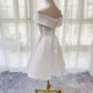 White Simple Satin Off Shoulder Knee Length Party Dress Homecoming Dress   cg12526