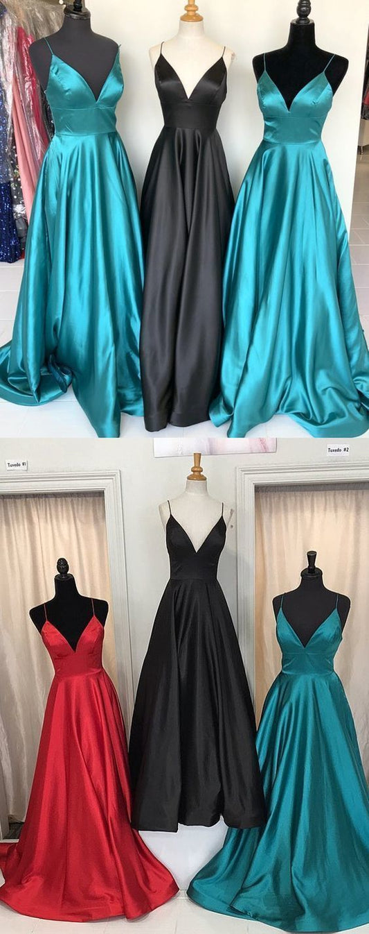 Simple Straps A-line Red Long Prom Dress   cg12543