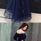 Dark blue tulle lace long prom dress, blue evening dress cg1255