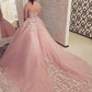 Pink tulle lace long prom gown formal dress   cg12586