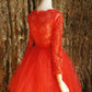 Red lace dress red tulle lace short homecoming dress   cg12588