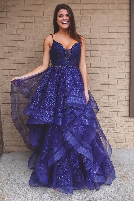 Spaghetti Straps Cascading Ruffles Regency Prom Dress   cg12611
