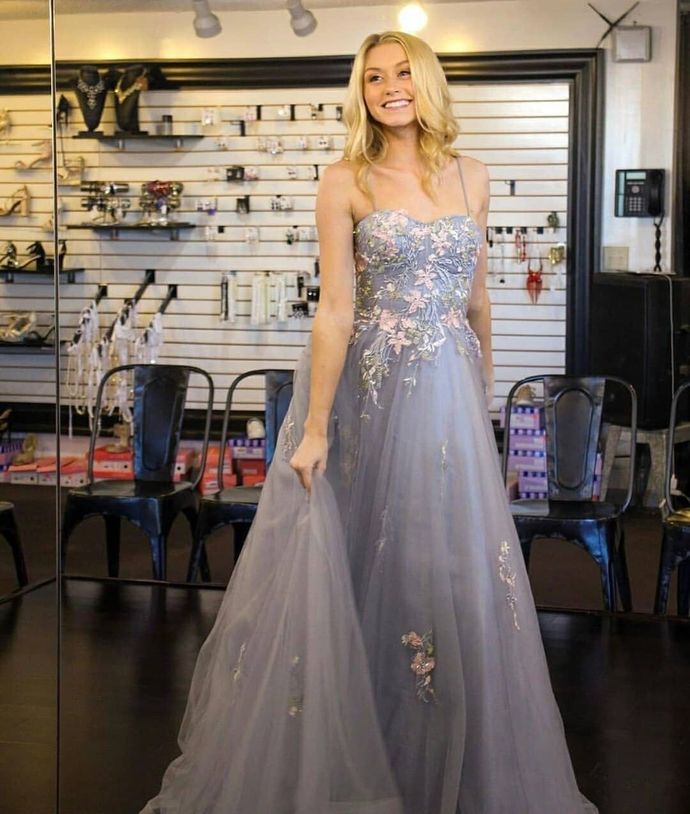 Newest Spaghetti Straps Appliques A-Line Prom Dresses, Evening Dress Prom Gowns   cg12634