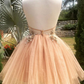 Champagne high neck tulle lace short dress tulle formal dress homecoming dress    cg12654