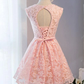 Pink Lace Knee Length Party Dress, Homecoming Dress     cg12689