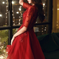Dark Red High Low Tulle Short Sleeves Flowers Party Dress, Homecoming Dress    cg12691