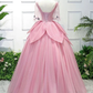 Pink Tulle Ball Gown Lace Sweet 16 Dress, Pink Quinceanera prom Gown With Flowers   cg12714