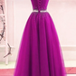 Beautiful Off Shoulder Beaded Tulle Long Party Dress, Junior Prom Dress 2021   cg12742