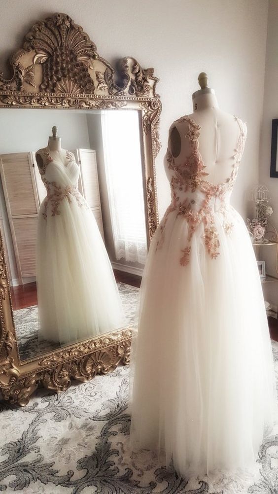 Gold and Blush Floral Embroidered Beaded A-Line  Formal Gown Prom Dress 2021   cg12744