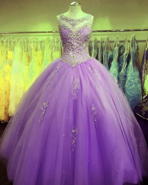 Crystal Beaded Scoop Neck Tulle Quinceanera Dresses Ball Gowns prom dress     cg12758