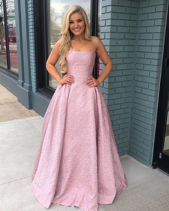 Princess Pink Prom Dress,Strapless Lace Ball Gowns,Evening Gowns   cg12775