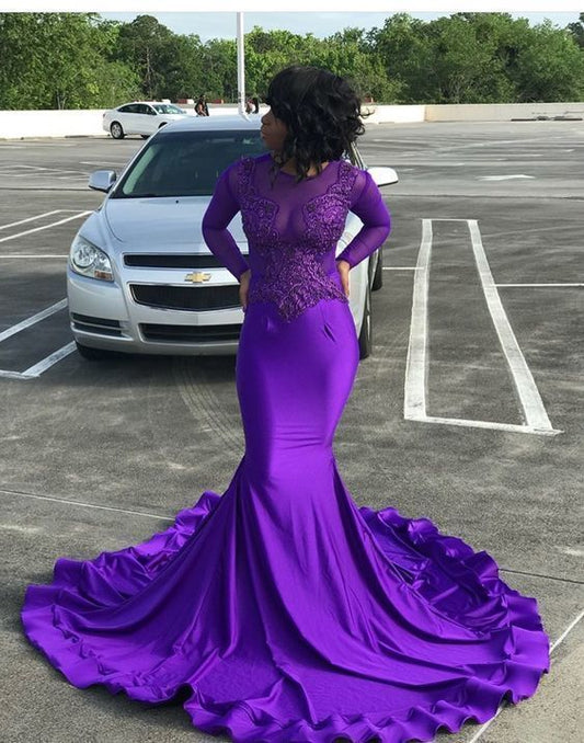Simple purple Mermaid Satin prom Dress    cg12791