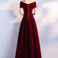 Elegant Wine Red Long Off Shoulder Velvet Party Dress, A-Line Long Prom Dress   cg12805