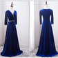 Beautiful Royal Blue Beaded Long Sleeves Wedding Party Dress, Blue Prom Dress   cg12835
