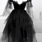 BLACK ROUND NECK TULLE LACE SHORT DRESS BLACK EVENING DRESS  Homecoming Dress    cg12838