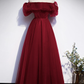 Burgundy tulle long prom dress evening dress    cg12871