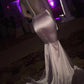 Pink Mermaid Satin See Through Appliques Prom Dress With Beading      cg12884