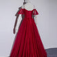 BURGUNDY TULLE LONG PROM DRESS EVENING DRESS   cg12932