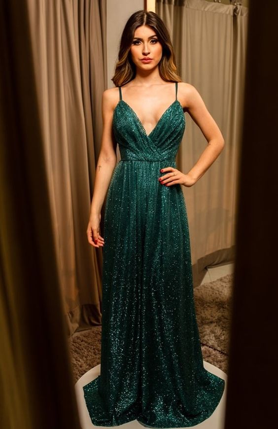 Elegant Sequins Prom Dress,V-Neck A-Line Evening Dress cg13001