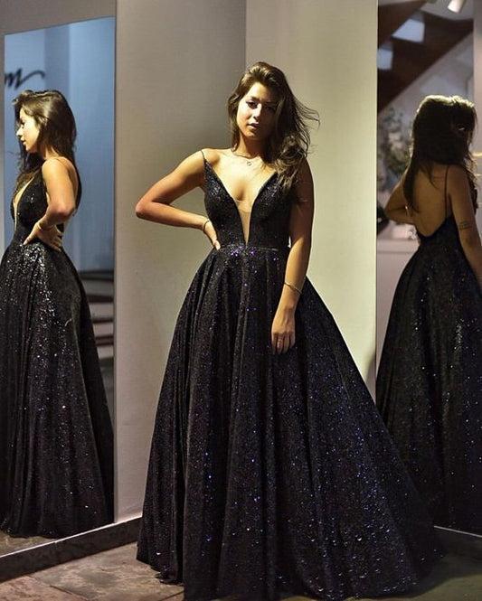 Black sequin Prom Dresses   cg13041