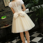 Light Champagne Tulle Short Party Dress, Lace Applique With Beadings Homecoming Dress    cg13078