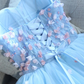 Light Blue Sweetheart Short Handmade Party Dress, Blue Flowers Homecoming Dress   cg13080