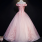 Pink Ball Gown Long Tulle Party Dress, Off Shoulder Prom Dress   cg13082
