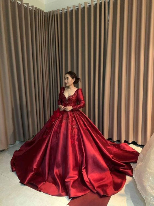 Red satin ball gown wedding/prom dress    cg13135
