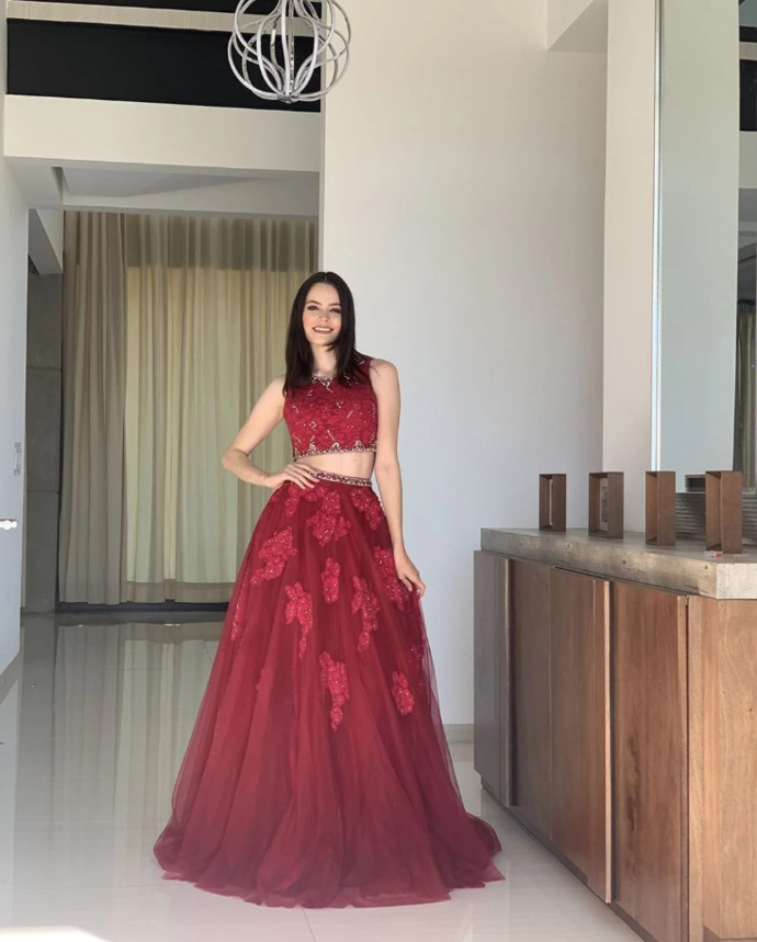 Two Pieces Burgundy prom dress, Long Prom Dress, Prom dress   cg13142