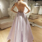 Simple v neck satin long prom dress evening dress   cg13173