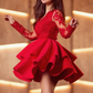 Long Sleeves Red Lace Formal Graduation Homecoming Dress   cg13224