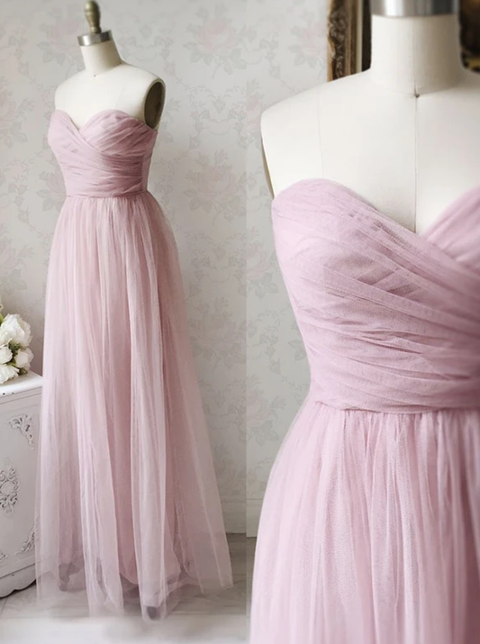 Pink tulle long A line prom dress pink evening dress   cg13253