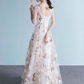 Elegant Flowers Tulle Cap Sleeves Prom Dres, A-Line Long Prom Dress   cg13260