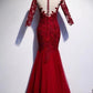 Round Neck Short Sleeves Mermaid Burgundy Lace Long Prom Dress   cg13284