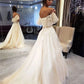 Charming Off Shoulder Lace Top Wedding Dress, Tulle A-Line Applique Prom Dress    cg13298