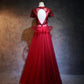 Beautiful Red Tulle Long Prom Dress, A-Line Cap Sleeves Formal Dress 2021    cg13302