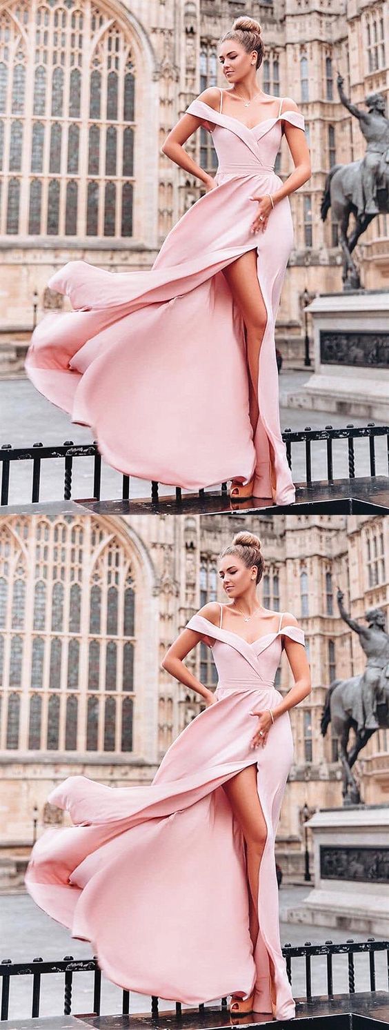 Off the Shoulder Pink Floor Length Prom Dresses Long, Pink Long Off Shoulder Bridesmaid Evening Dresses cg1335