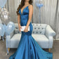 Blue satin long prom dress blue evening dress   cg13365