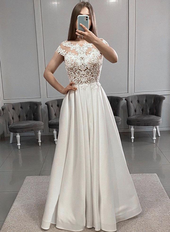 White lace long prom dress white evening dress    cg13367