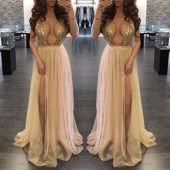 Deep Plunge V Neck Strappy Criss Cross Back Chiffon Long Prom Dress   cg13432