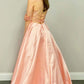 Simple pink v neck satin long prom dress pink evening dress   cg13448
