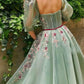 Elegant Mint green Puff Sleeve Evening prom Dress with Slit    cg13560