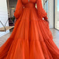 Orange v neck chiffon long prom dress orange evening dress   cg13567
